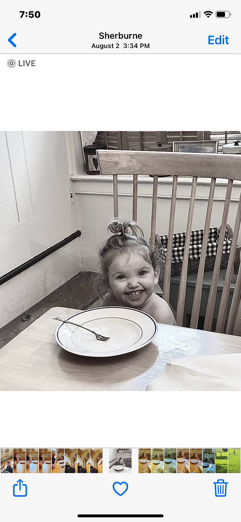 Thea Bean is registered to the contest to win money with this photo: chair, dishware, face, facial_expression, flash_photography, flooring, food, hair, hairstyle, happy, head, joy, monochrome_photography, person, plate, room, serveware, smile, table, tableware