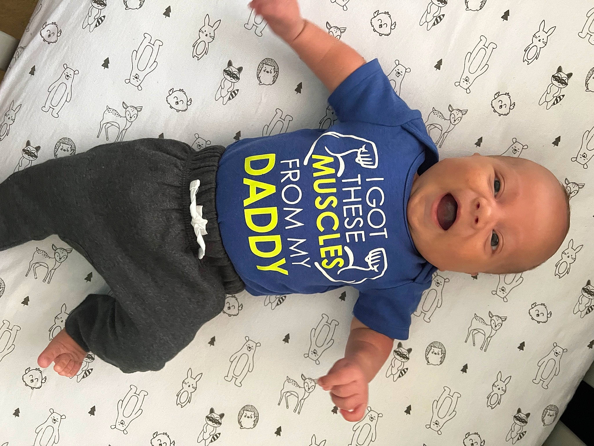 Leonardo is registered to the contest to win money with this photo: baby, baby_products, baby_safety, baby_sleeping, baby_toddler_clothing, child, comfort, finger, font, gesture, happy, infant_bed, pattern, person, product, room, sleeve, textile, thumb, toddler