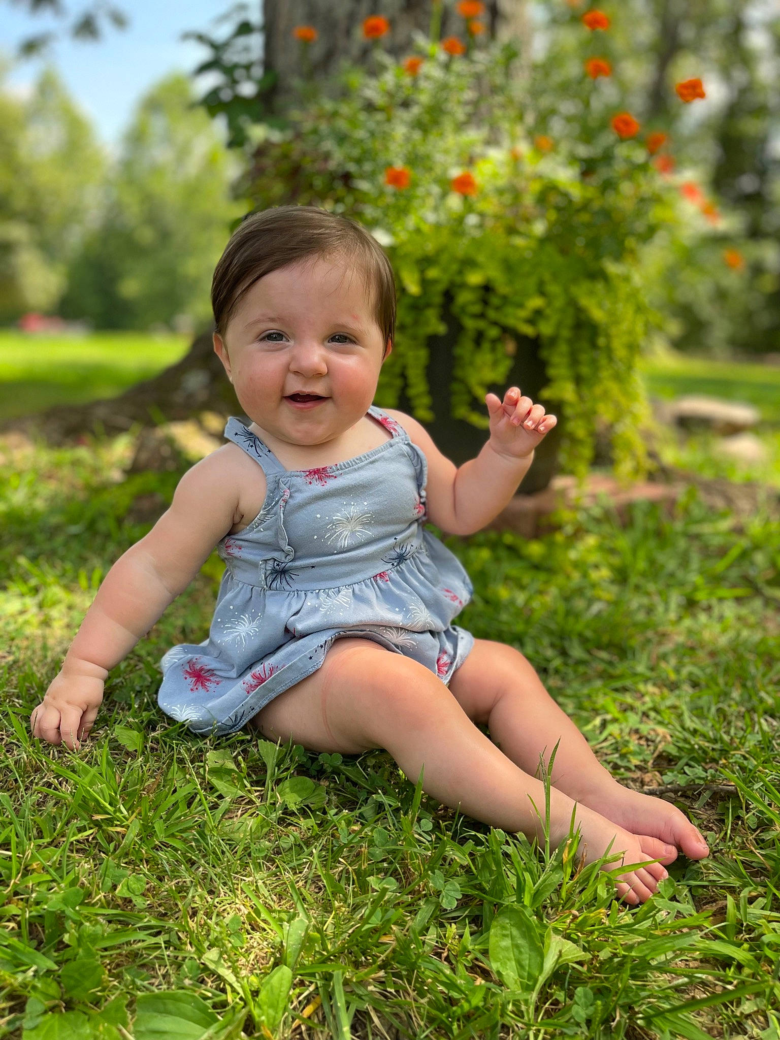 Alayna joined the competition — help win amazing prizes! baby_toddler_clothing, botany, face, facial_expression, finger, grass, green, hand, happy, joy, leaf, leg, leisure, people_in_nature, person, plant, skin, smile, summer, sunlight