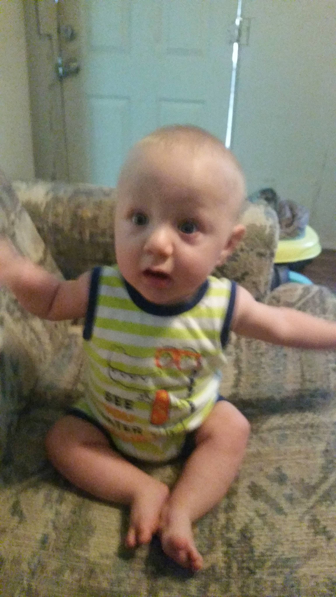 Jakob joined the competition — help win amazing prizes! baby, baby_toddler_clothing, cheek, child, eye, face, head, mouth, nose, person, play, skin, smile, surprise, thumb, toddler