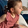 Giovanna participe au concours pour gagner de l'argent avec cette photo : baby, blanket, child, clothing, couch, cozy, curly_hair, cute, home, indoor, pacifier, pink_dress, plush_toy, ponytail, portrait, side_profile, sitting, soft_lighting, toddler, young_child