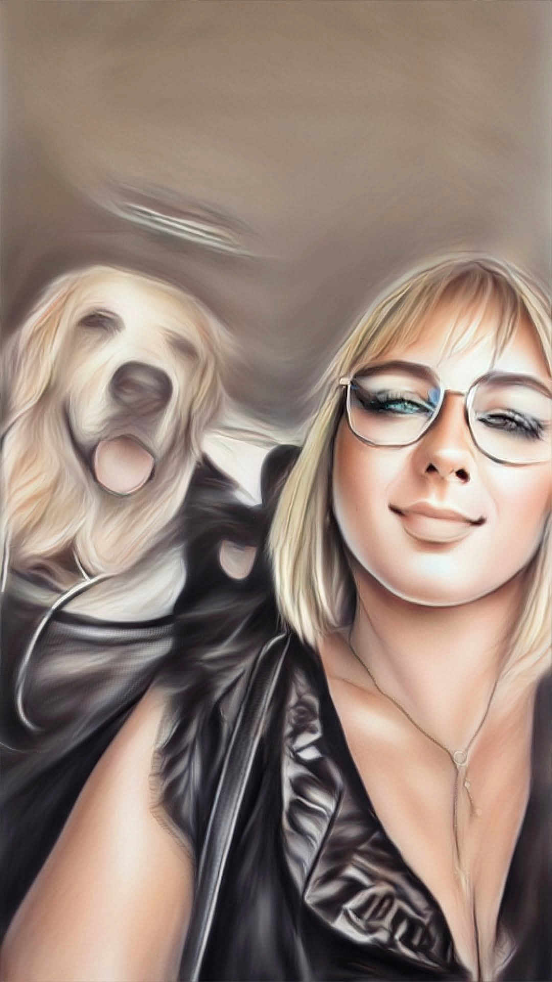 Carine Cochet participe au concours pour gagner de l'argent avec cette photo : woman, dog, golden_retriever, glasses, smile, portrait, indoor, friendship, pet, blonde_hair, casual_clothing, necklace, closeup, face, fur, happy, leisure, animal, head_and_shoulders, companionship