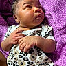 Kailani joined the competition — help win amazing prizes! newborn, baby, infant, child, sleeping, face, portrait, close_up, hands, onesie, leopard_print, purple, polka_dot, blanket, lying_down, indoors, cozy, cute, photography, family