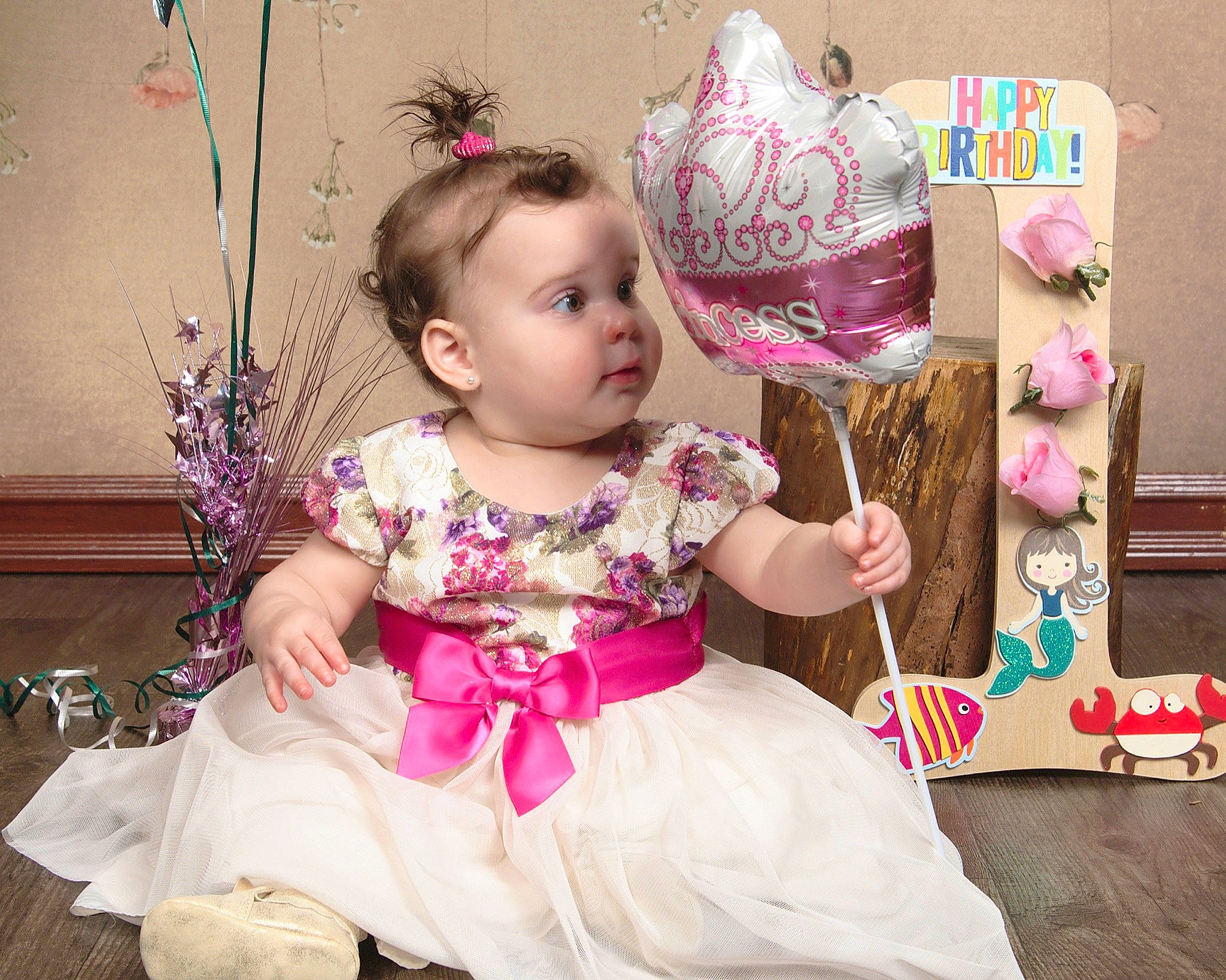 Miya joined the competition — help win amazing prizes! birthday, child, costume, dress, hair_accessory, happy, party, party_supply, person, pink, play, sitting, toddler