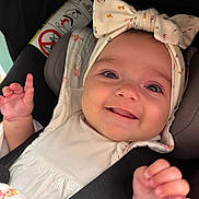 Ghjulia-Victoria participe au concours pour gagner de l'argent avec cette photo : baby, smiling, headband, car_seat, safety_belt, infant, cute, hand, face, clothing, happy, child, portrait, closeup, seat, fabric, cute_expression, person, baby_girl, accessory
