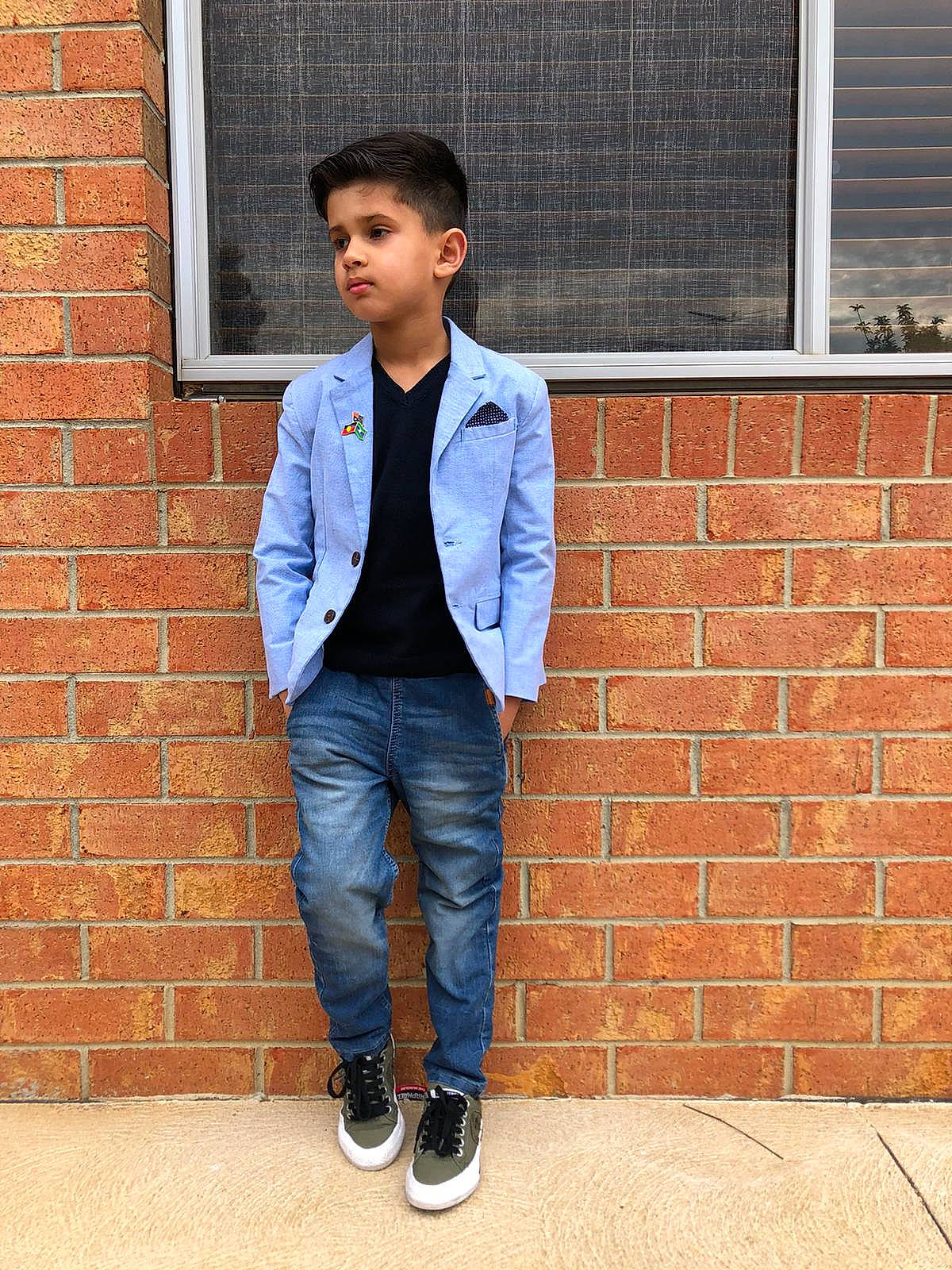 Aarav joined the competition — help win amazing prizes! blazer, blue, clothing, cool, denim, dress_shirt, fashion, footwear, formal_wear, jacket, jeans, outerwear, person, pocket, shoe, snapshot, standing, street_fashion, suit, textile