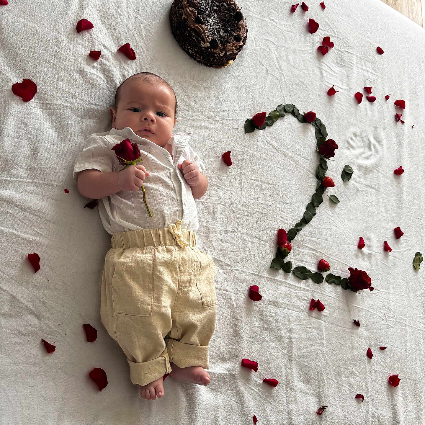 Kain participe au concours pour gagner de l'argent avec cette photo : baby, bed, bodypart, clothing, face, finger, flower, flowerarrangement, furniture, hand, head, homedecor, linen, newborn, pants, person, petal, photography, plant, portrait