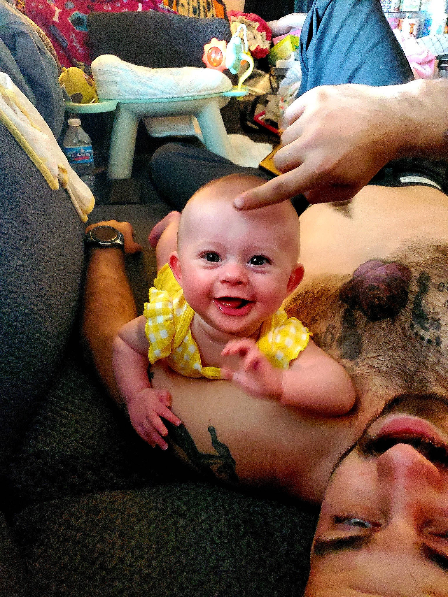 Lilith is registered to the contest to win money with this photo: baby, child, finger, fun, hand, joy, person, smile, thumb, toddler