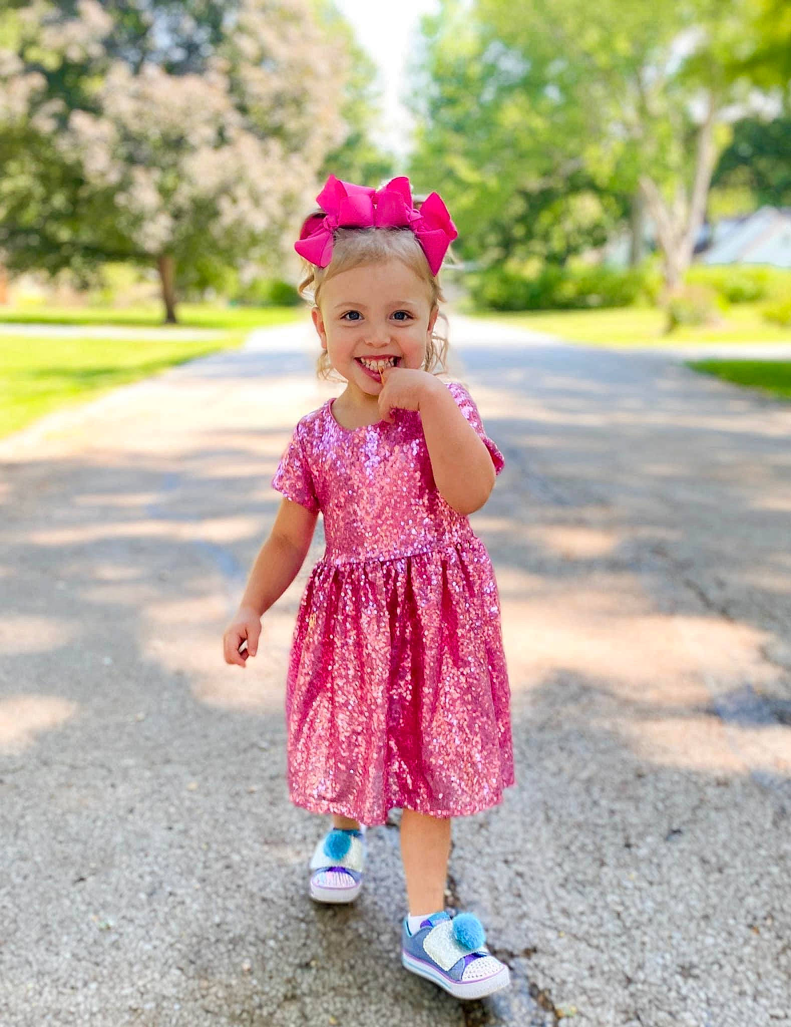 Loralei joined the competition — help win amazing prizes! asphalt, dress, eye, face, flower, footwear, grass, happy, joy, leisure, magenta, people_in_nature, person, pink, plant, recreation, sky, smile, street_fashion, summer