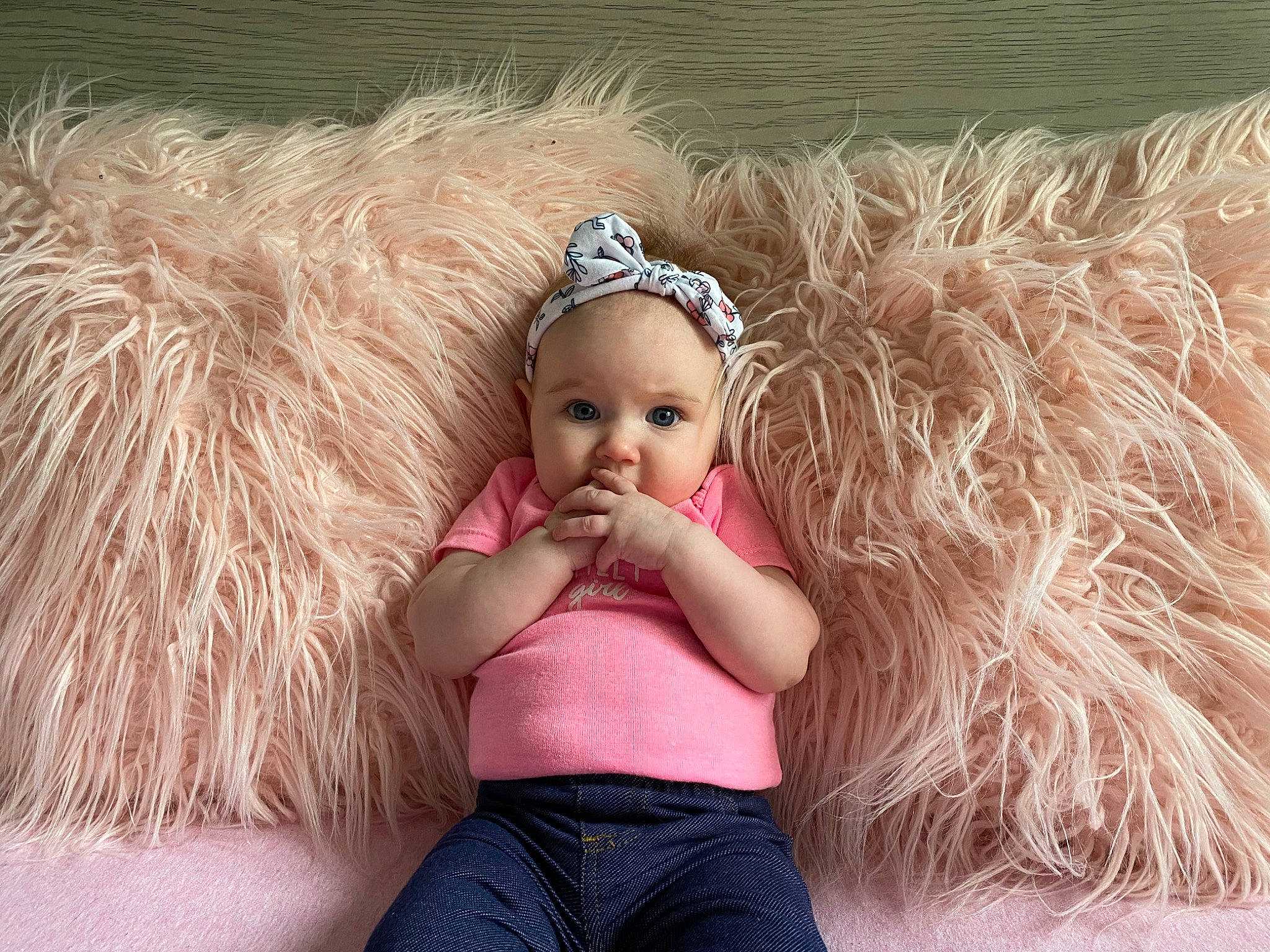 Marlie joined the competition — help win amazing prizes! baby, blond, child, child_model, ear, fashion_accessory, fur, hair, hair_accessory, headband, headgear, headpiece, joy, long_hair, person, photography, pink, toddler