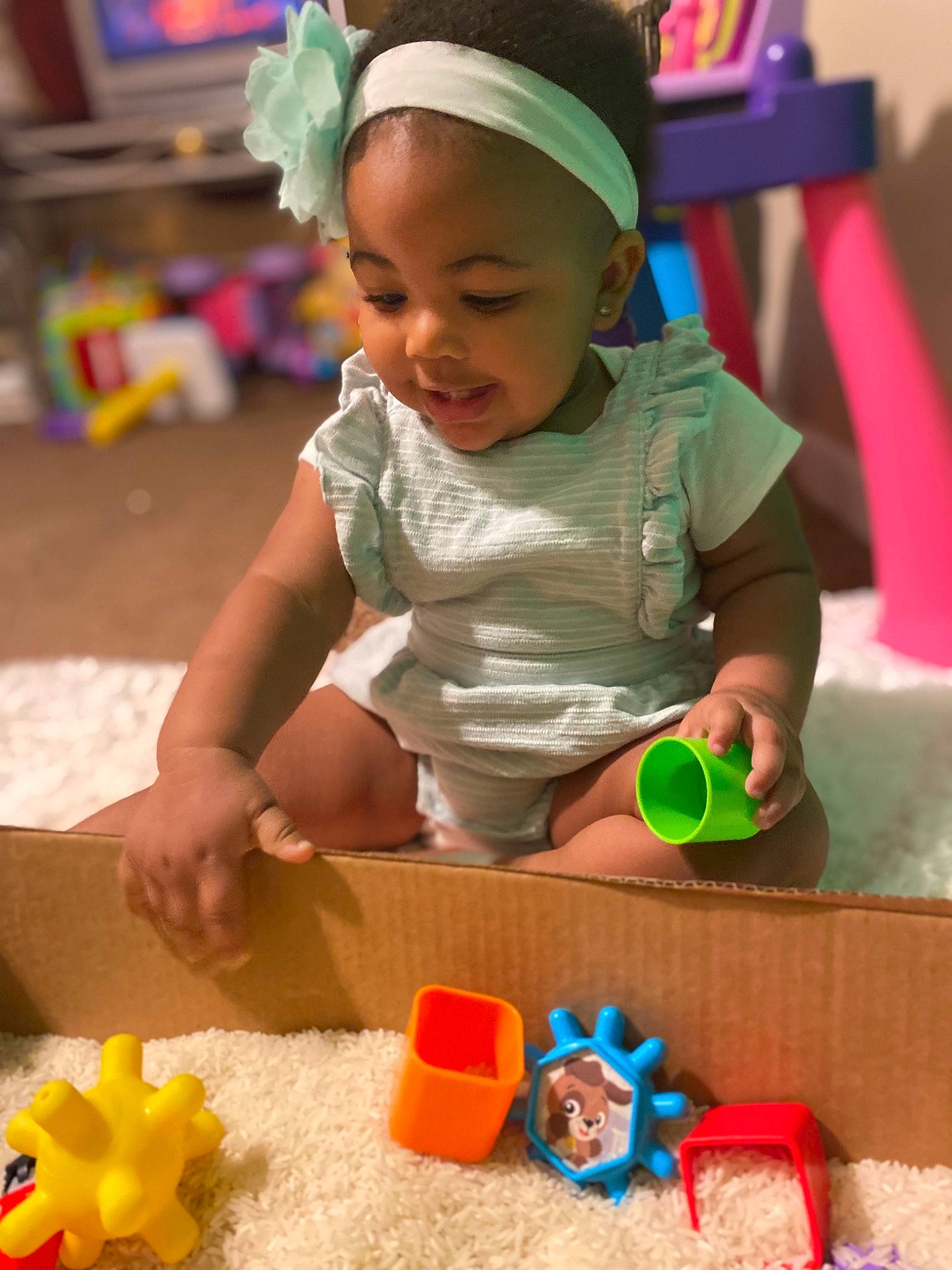 Imani joined the competition — help win amazing prizes! baby, baby_playing_with_toys, baby_toys, child, event, fun, happy, holiday, leisure, person, plastic, play, room, skin, smile, snapshot, toddler, toy, toy_block, toy_vehicle