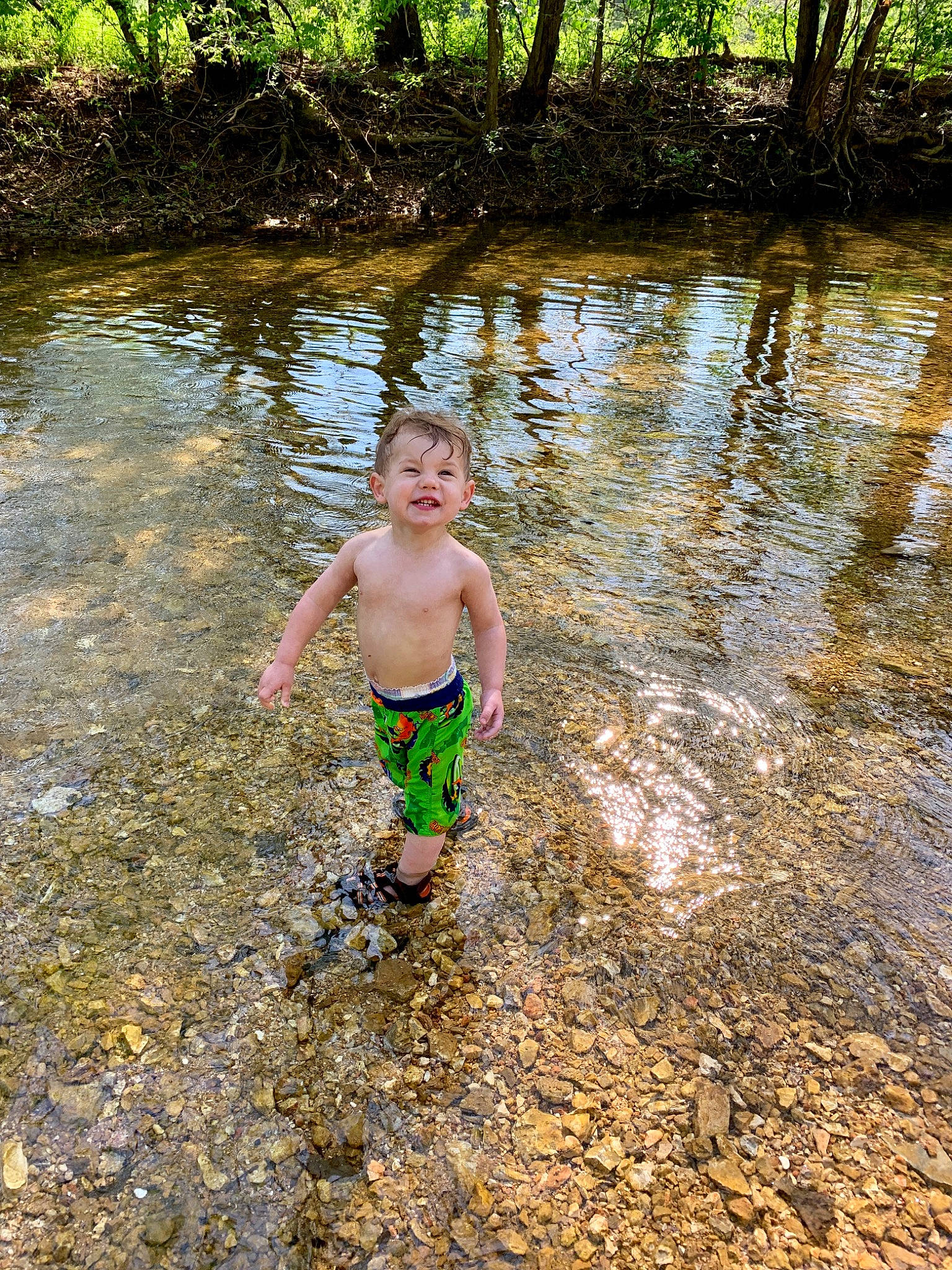 Kai is registered to the contest to win money with this photo: bank, child, creek, fun, joy, jungle, leisure, mud, person, pond, puddle, recreation, river, stream, summer, tree, vacation, water, water_resources, watercourse