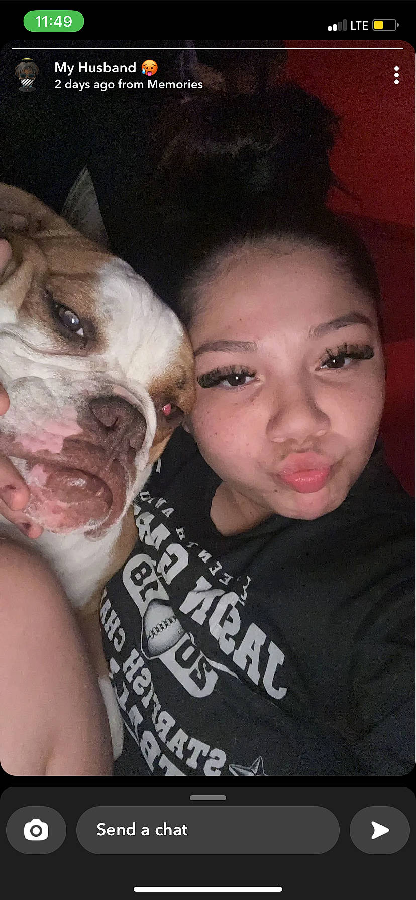 Bully is registered to the contest to win money with this photo: carnivore, companion_dog, cool, dog, dog_breed, eyelash, fawn, flash_photography, flesh, fun, happy, jaw, mammal, nose, organ, selfie, skin, t_shirt, working_animal, wrinkle