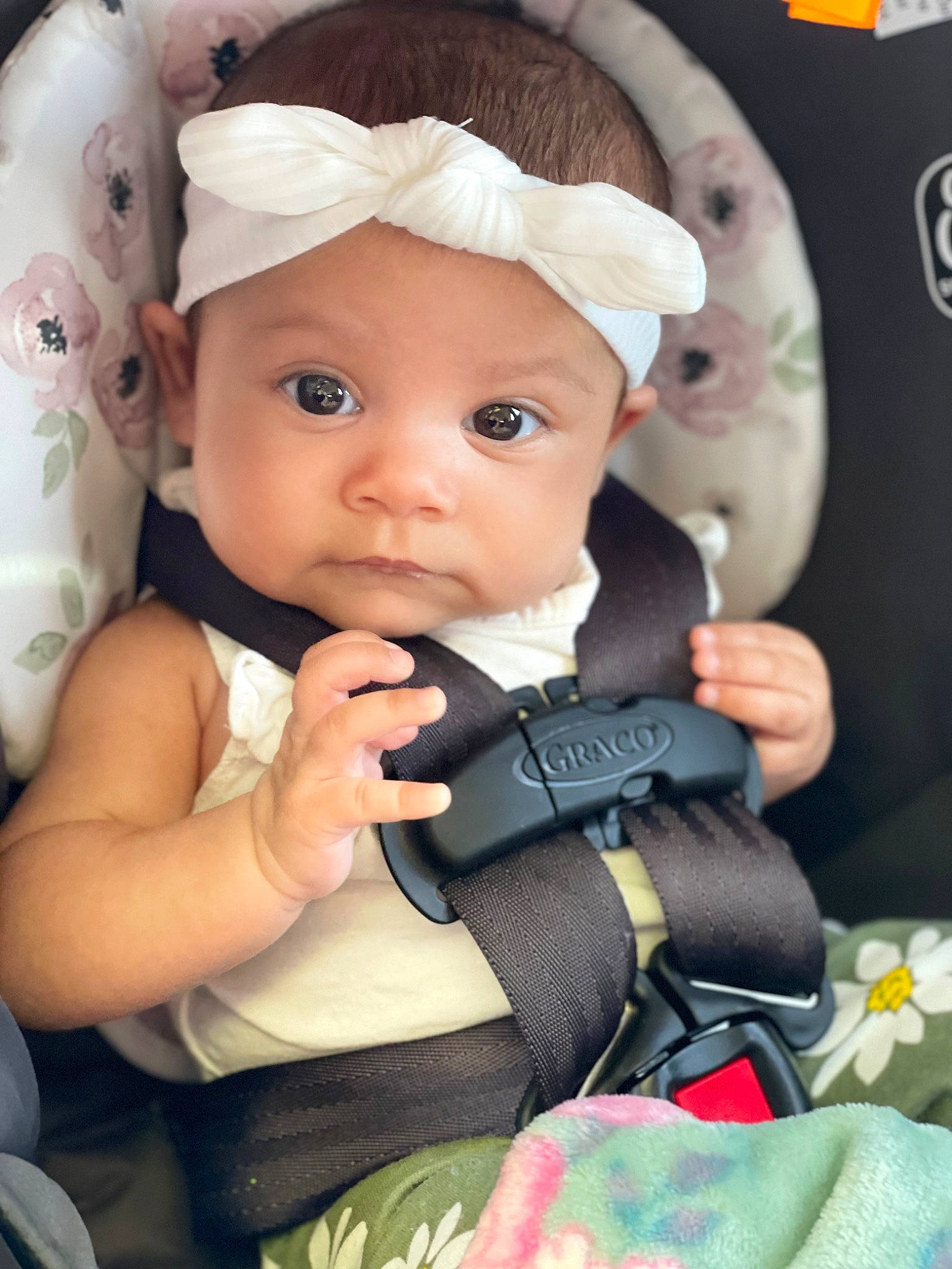 Ariah is registered to the contest to win money with this photo: arm, baby, baby_carriage, baby_products, baby_safety, baby_toddler_clothing, cheek, child, eye, eyelash, fashion_accessory, finger, headwear, iris, lip, nail, people, person, pink, product