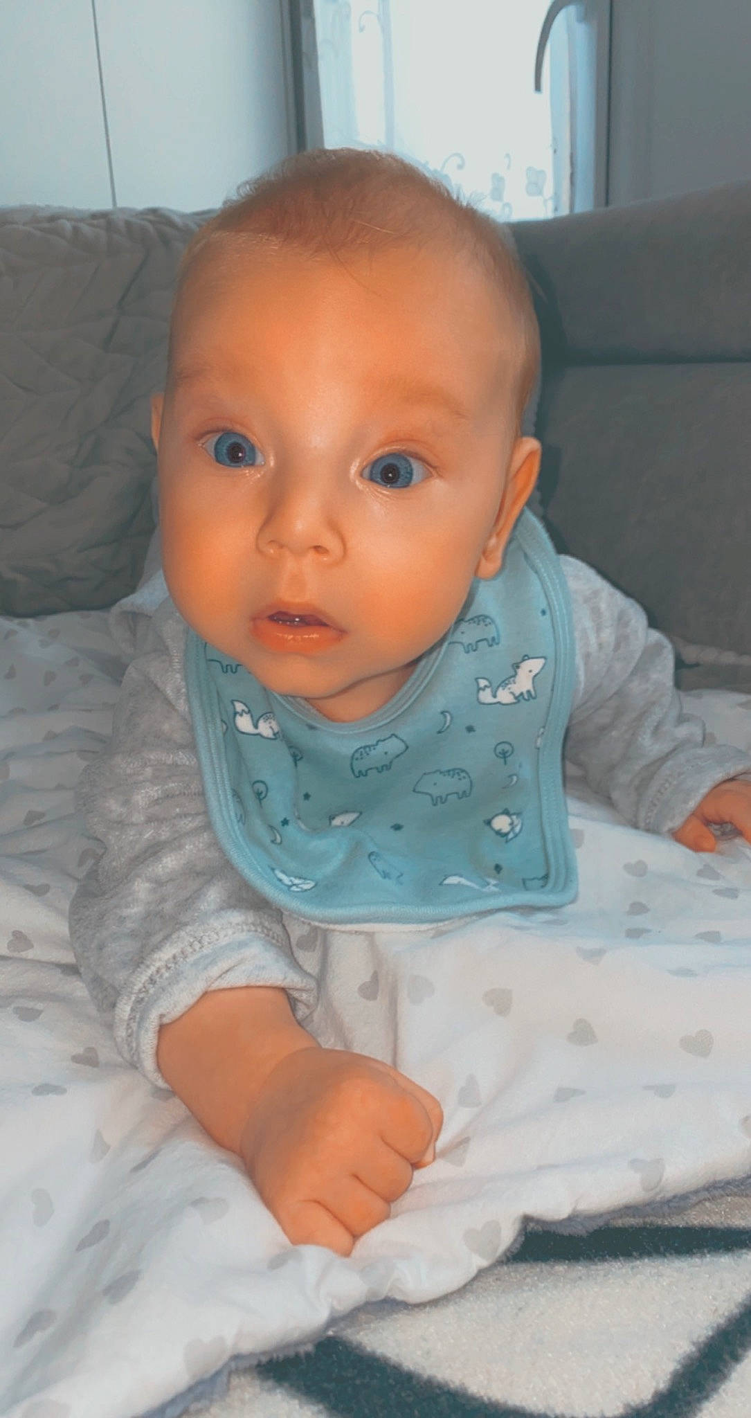 Dominic a rejoint le concours — aidez-le/la à gagner de superbes lots ! baby, cheek, child, chin, eye, eyebrow, face, forehead, head, iris, lip, mouth, nose, person, sitting, skin, smile, surprise, toddler