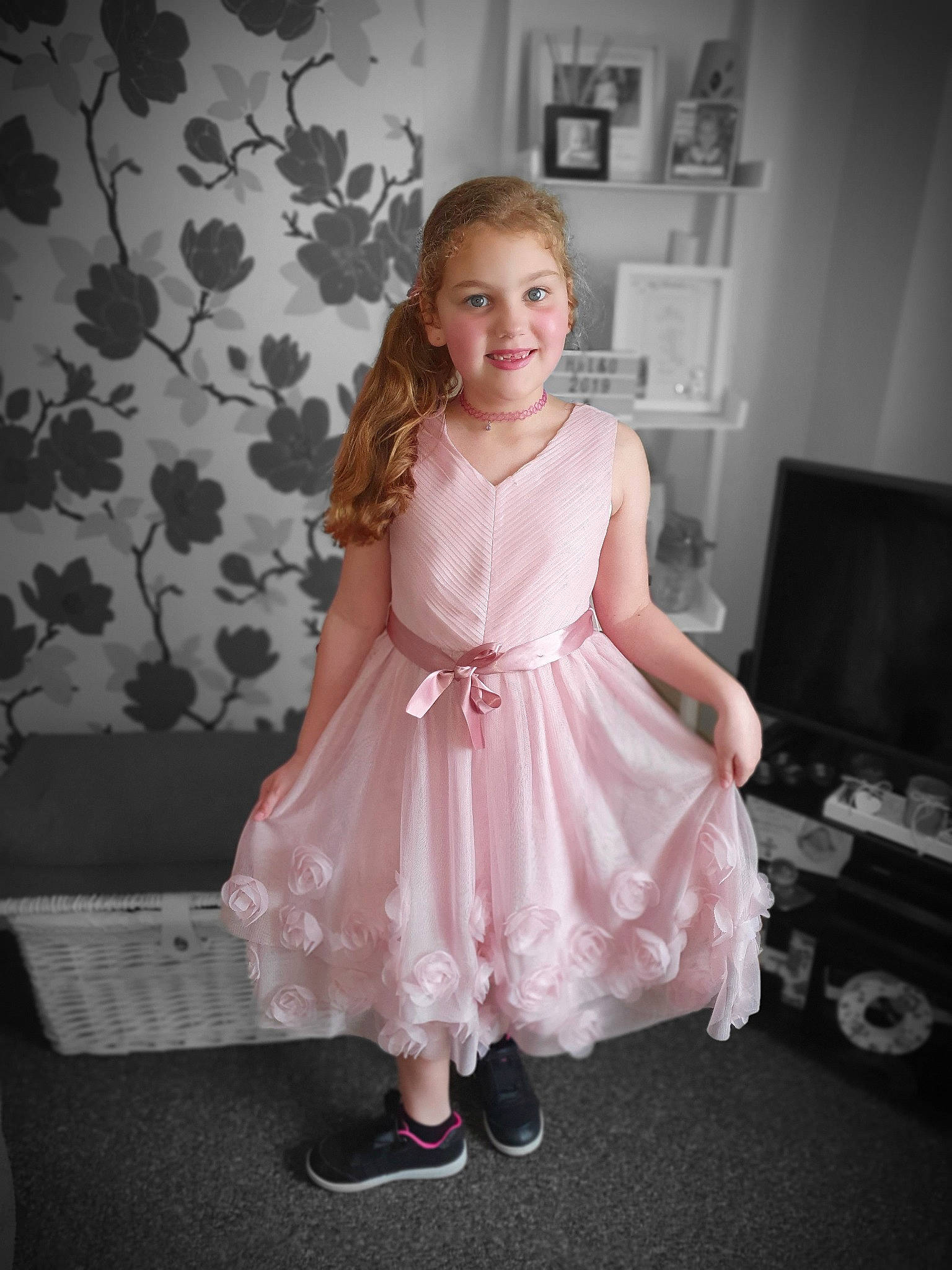 Lacie joined the competition — help win amazing prizes! bridal_party_dress, child, child_model, clothing, costume, dress, flower_girl, formal_wear, joy, person, pink, smile, toddler