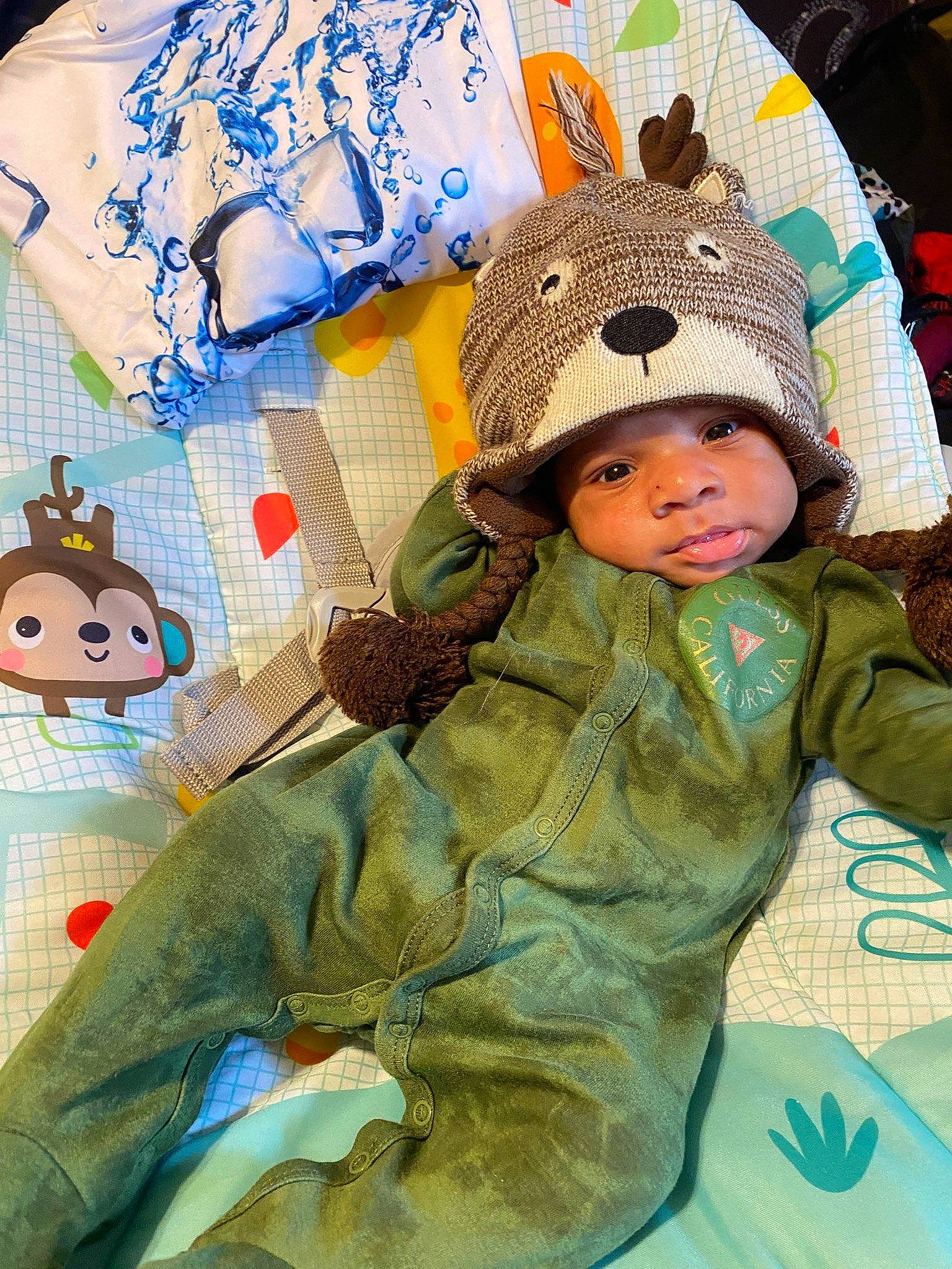 Kaizen is registered to the contest to win money with this photo: art, baby, baby_toddler_clothing, beanie, cap, child, costume_hat, creative_arts, fun, fur, happy, headwear, knit_cap, linens, pattern, person, plush, room, stuffed_toy, textile