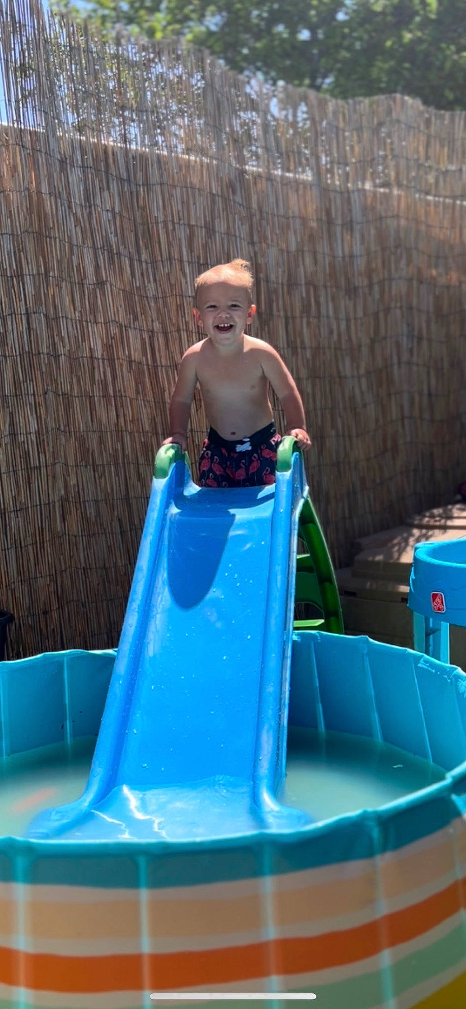 Titus joined the competition — help win amazing prizes! amusement_ride, bathing, blue, chute, electric_blue, fun, joy, leisure, nonbuilding_structure, outdoor_play_equipment, person, plastic, play, playground, playground_slide, recreation, sitting, sunglasses, toddler, vacation