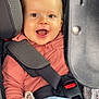 baby, blue_pants, car_interior, car_seat, child, clothing, cute, happy, indoor, infant, pacifier, person, pink_hoodie, portrait, safety, seat, seatbelt, smiling, transportation, young_child