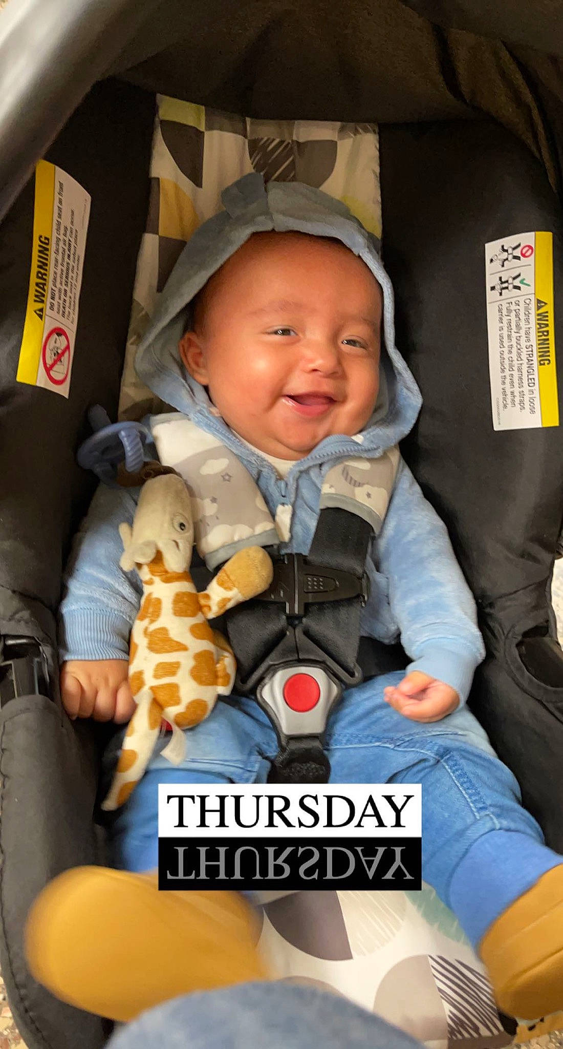 Jamison is registered to the contest to win money with this photo: baby, baby_carriage, baby_products, baby_toddler_clothing, car_seat, cheek, child, comfort, happy, headwear, human, mammal, person, product, sitting, skin, smile, snapshot, thumb, toddler