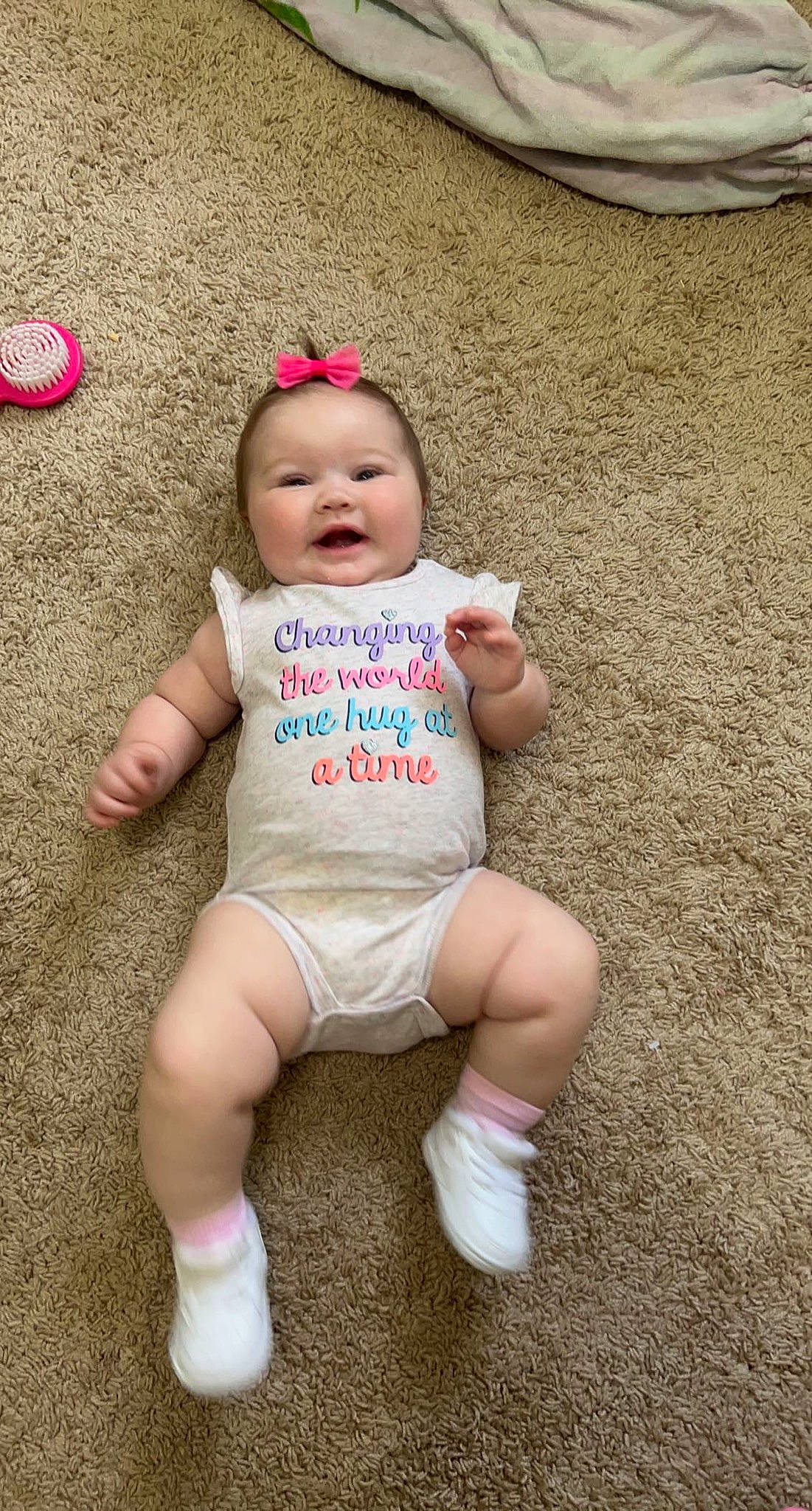 Averie Faith joined the competition — help win amazing prizes! baby, baby_toddler_clothing, cheek, child, finger, foot, grass, hand, happy, head, headwear, human_leg, knee, person, pink, product, skin, sleeve, smile, standing