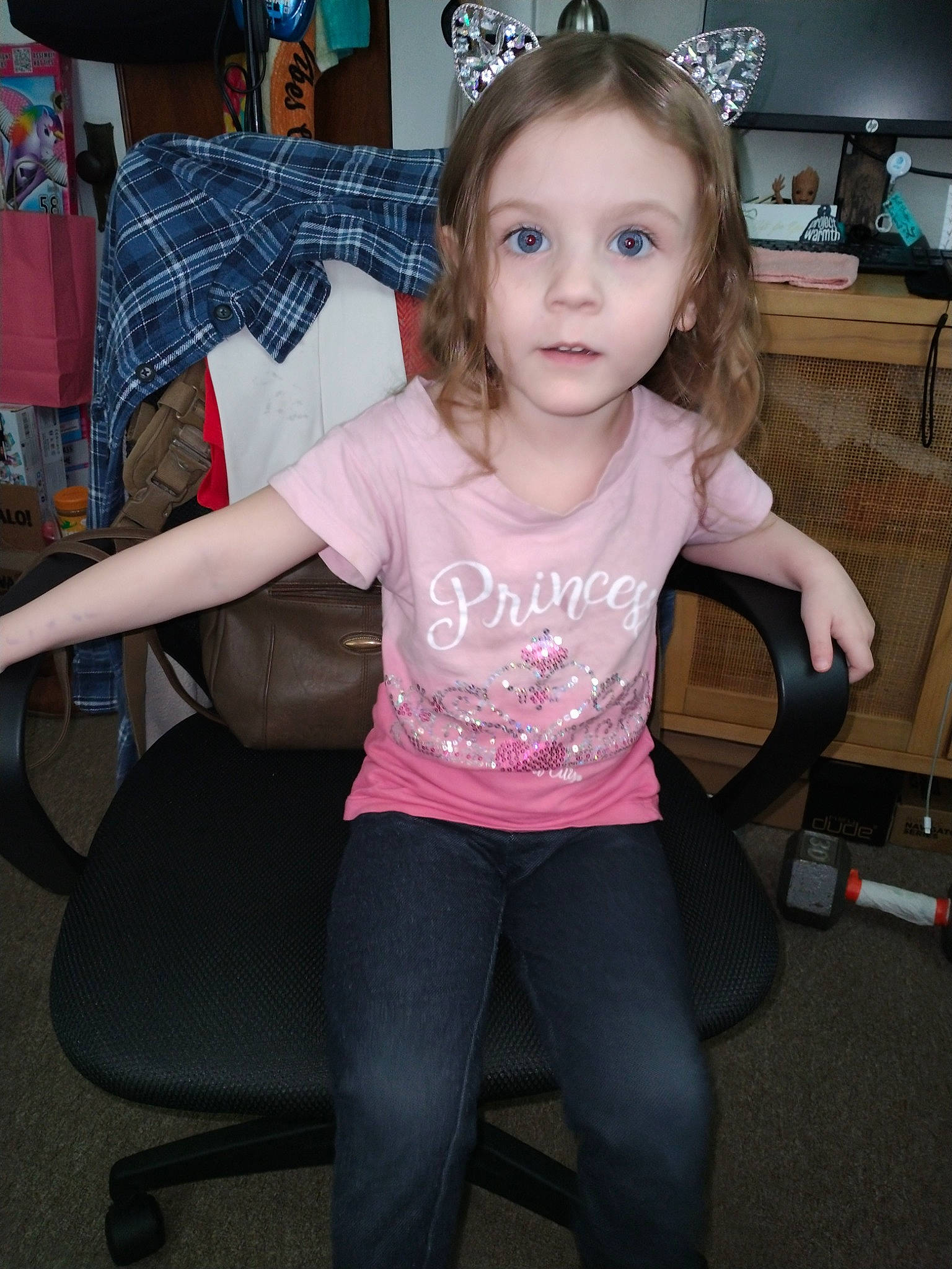 Lilah joined the competition — help win amazing prizes! beauty, blond, chair, child, cool, eye, fun, hair, hairstyle, human_leg, joint, knee, lap, leg, mammal, person, shoulder, t_shirt, thigh, trunk