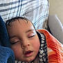 Yusuf participe au concours pour gagner de l'argent avec cette photo : baby, blanket, child, closed_eyes, comfort, couch, cozy, face, hoodie, indoor, nap, peaceful, plaid_pattern, portrait, rest, sleeping, soft_fabric, striped_clothing, toddler, warm