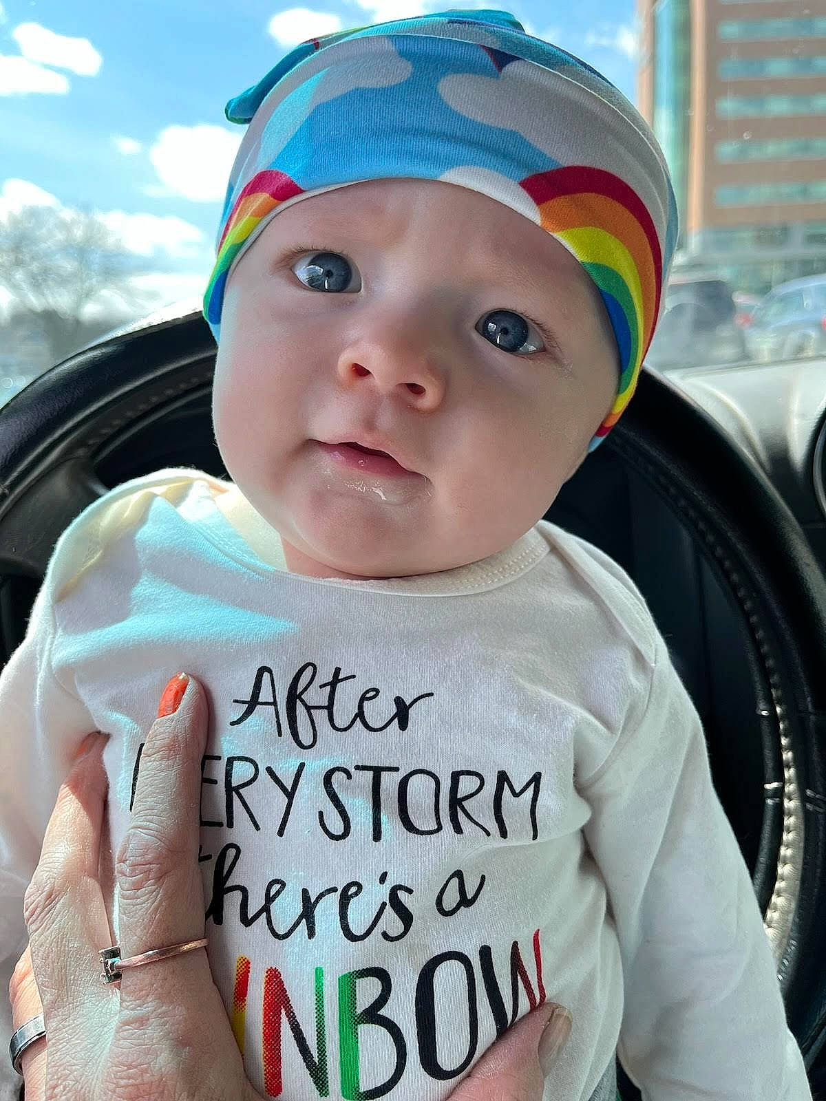 Dawson is registered to the contest to win money with this photo: baby, baby_toddler_clothing, cap, cool, face, fun, happy, hat, head, headgear, headwear, outerwear, person, pink, product, skin, sky, sleeve, standing, t_shirt