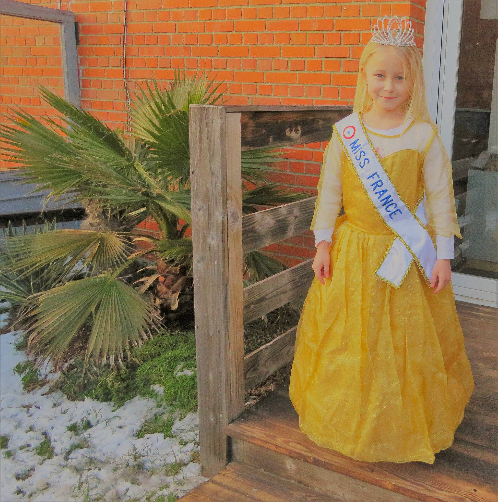 Kloé participe au concours pour gagner de l'argent avec cette photo : arecales, event, fashion_design, flooring, formal_wear, fun, gown, hoopskirt, joy, landscape, leisure, one_piece_garment, palm_tree, peach, person, plant, room, smile, tree, vacation