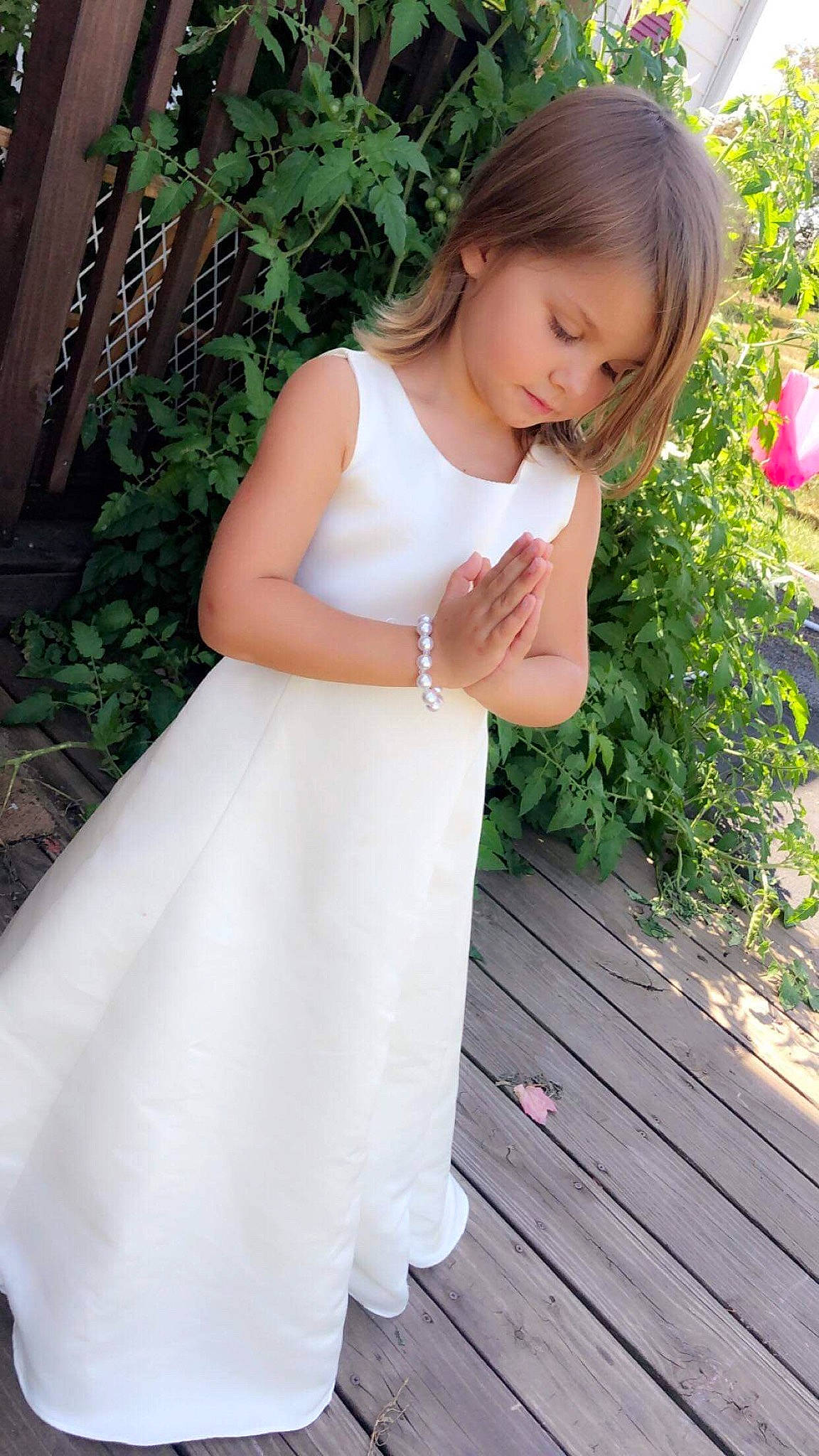 Zaila joined the competition — help win amazing prizes! beauty, bridal_clothing, bridal_party_dress, child, child_model, clothing, dress, flower_girl, formal_wear, long_hair, neck, person, pink, skin, toddler, wedding_dress, white