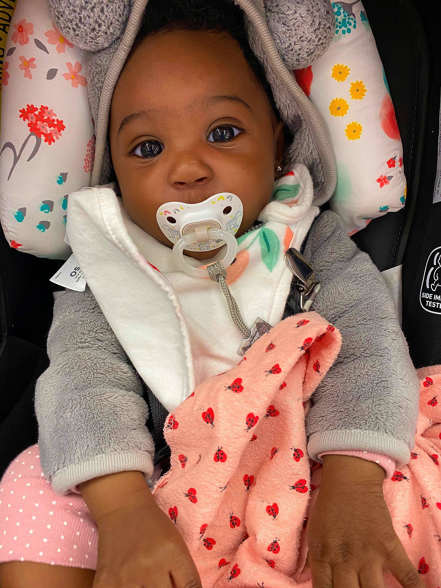 Kahlani joined the competition — help win amazing prizes! baby, baby_toddler_clothing, cheek, collar, comfort, dishware, eye, eyelash, finger, gesture, happy, head, nose, organ, outerwear, person, pink, skin, sleeve, textile
