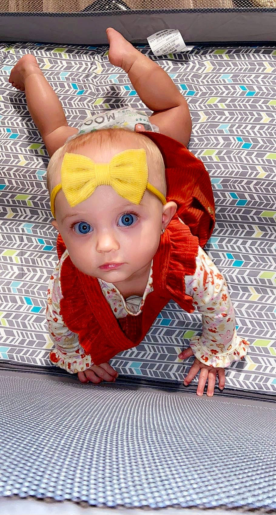 Ryklyn joined the competition — help win amazing prizes! baby, baby_toddler_clothing, blue, cheek, chin, doll, eyelash, fawn, flooring, fun, happy, headband, headwear, human_body, iris, nose, person, photograph, toddler, toy