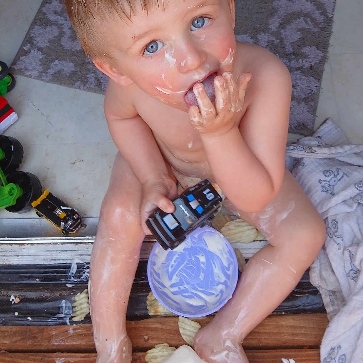 Colby joined the competition — help win amazing prizes! baby, bodypart, bottle, couch, cream, dessert, face, finger, food, furniture, hand, head, icing, indoors, machine, person, photography, plywood, portrait, wood