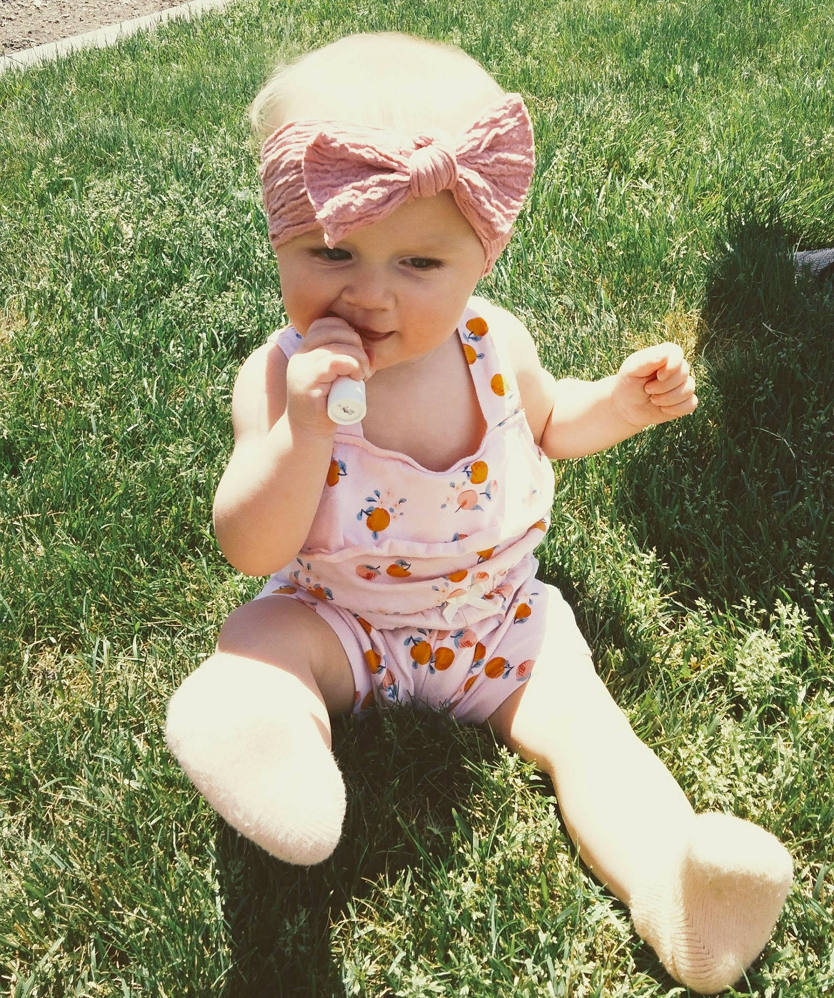 Abraeha joined the competition — help win amazing prizes! baby, baby_toddler_clothing, barefoot, child, fashion_accessory, finger, foot, fun, garden, grass, grassland, happy, headwear, human_leg, lawn, pattern, people_in_nature, person, plant, sitting