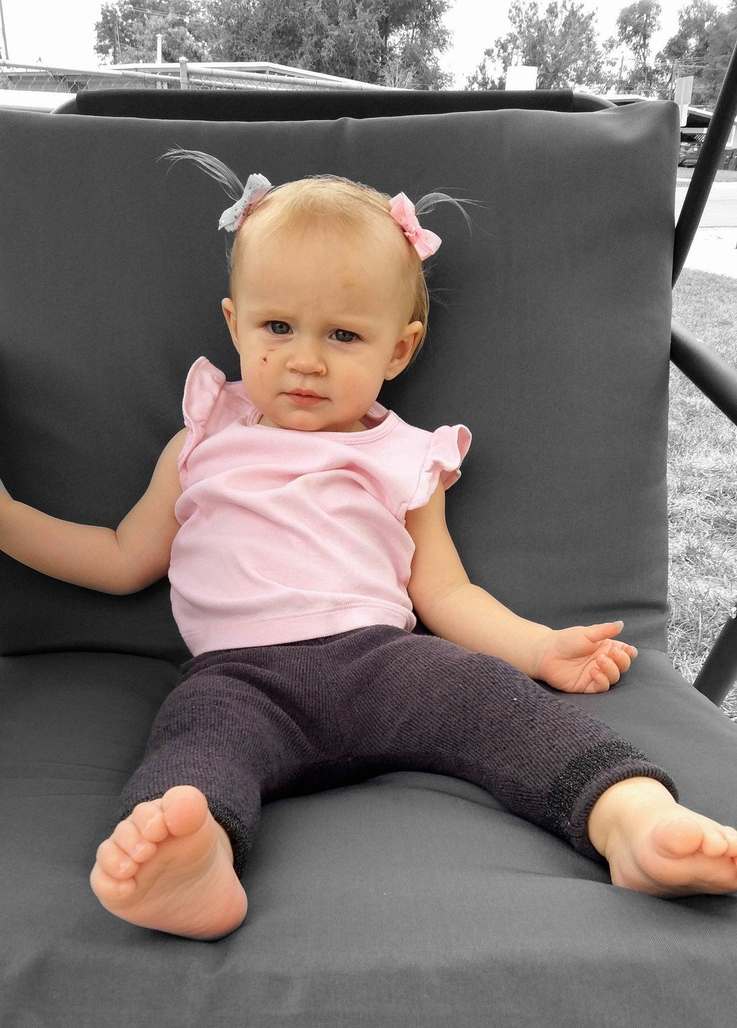 Abraeha is registered to the contest to win money with this photo: baby, baby_toddler_clothing, barefoot, child, comfort, finger, flash_photography, foot, human_leg, joint, knee, leisure, person, pink, sitting, sleeve, sock, sportswear, thigh, toddler