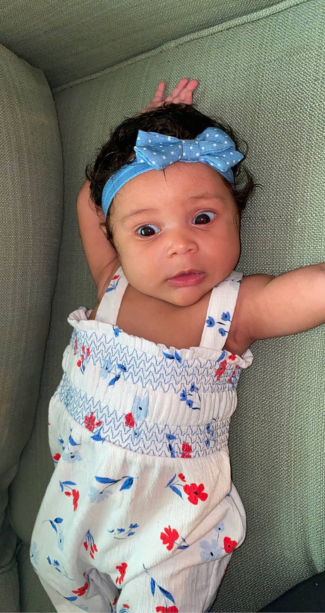 Zendaya is registered to the contest to win money with this photo: baby, baby_toddler_clothing, cap, cheek, child, chin, dress, electric_blue, eye, eyelash, finger, headband, headwear, iris, jewellery, lip, neck, person, skin, sleeve