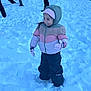 adult, cap, child, clothing, coat, face, female, footwear, girl, glove, hat, head, hood, jacket, nature, outdoors, person, shoe, snow, woman