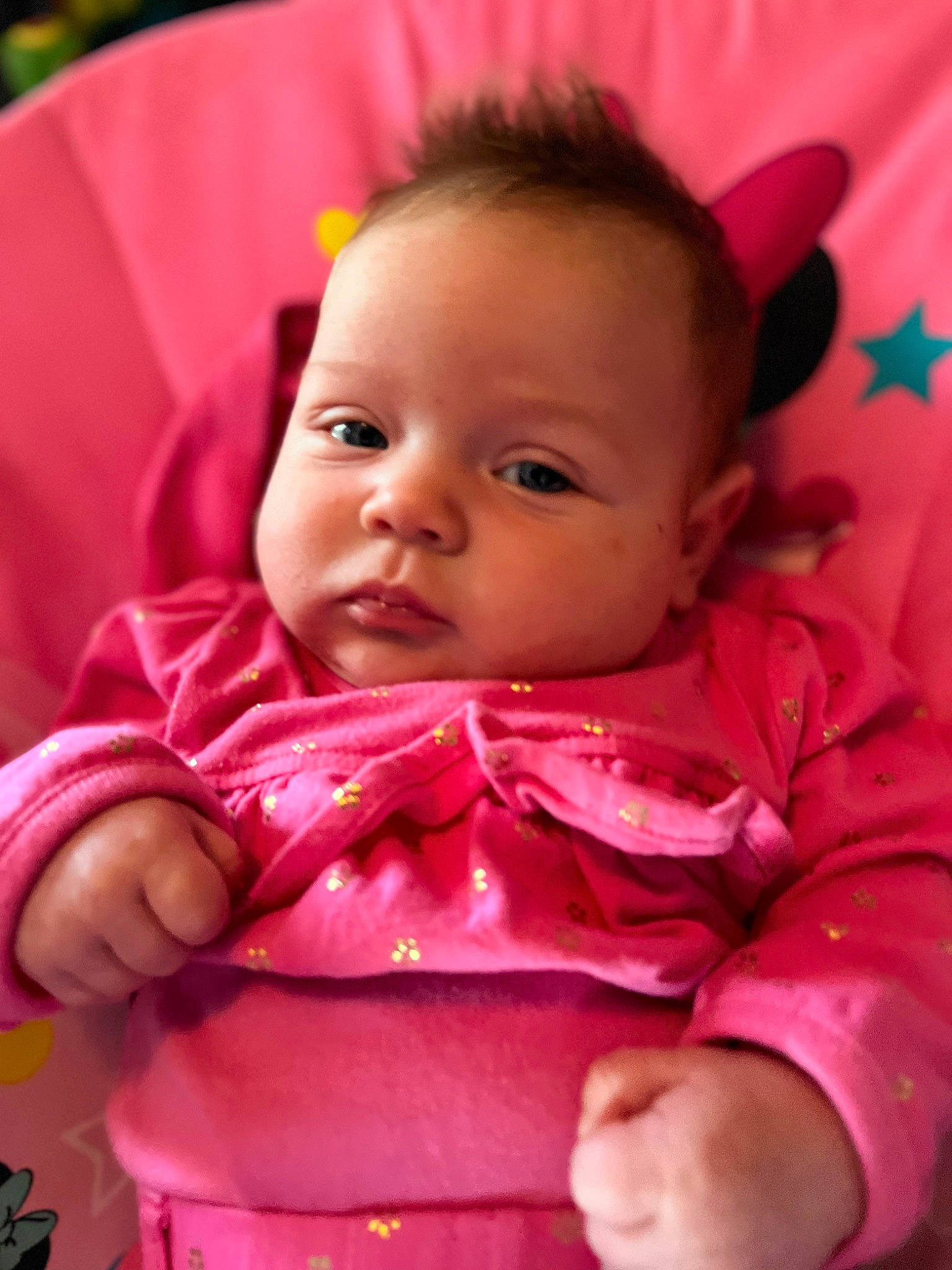 Emerald is registered to the contest to win money with this photo: baby, baby_toddler_clothing, cheek, chin, comfort, eyebrow, eyelash, face, facial_expression, happy, iris, lip, mouth, nose, person, pink, skin, sleeve, smile, textile