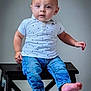 Charly participe au concours pour gagner de l'argent avec cette photo : toddler, child, boy, sitting, jeans, shirt, barefoot, stool, furniture, indoor, curious, cute, portrait, casual_clothing, young_child, feet, expression, studio, isolated, front_view