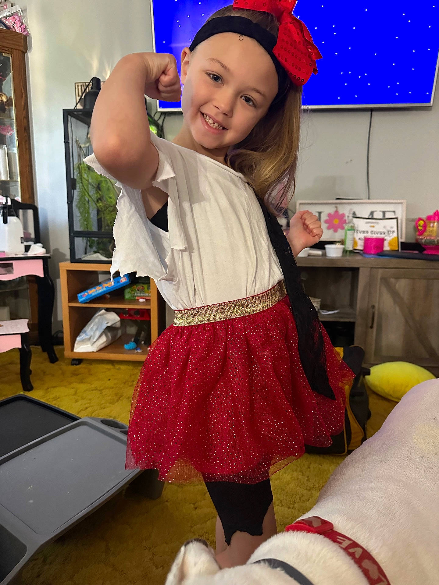 Addilynn is registered to the contest to win money with this photo: animal, architecture, building, child, clothing, dress, face, female, furniture, girl, happy, head, indoors, livingroom, person, photography, portrait, room, skirt, smile