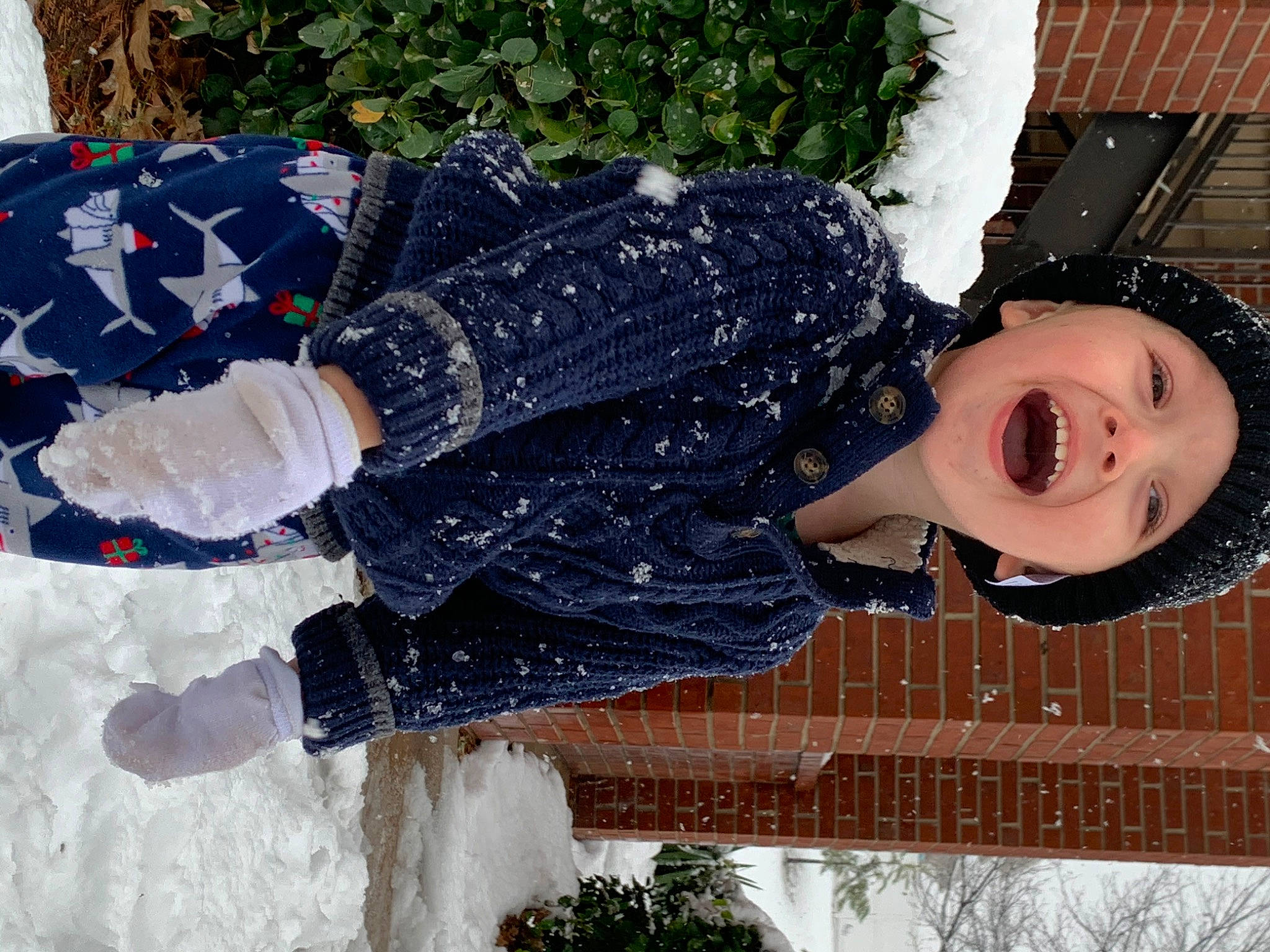 Jaxson Radford is registered to the contest to win money with this photo: boot, costume_accessory, fir, freezing, glove, headwear, humour, mouth, person, playing_in_the_snow, snow, tongue, winter