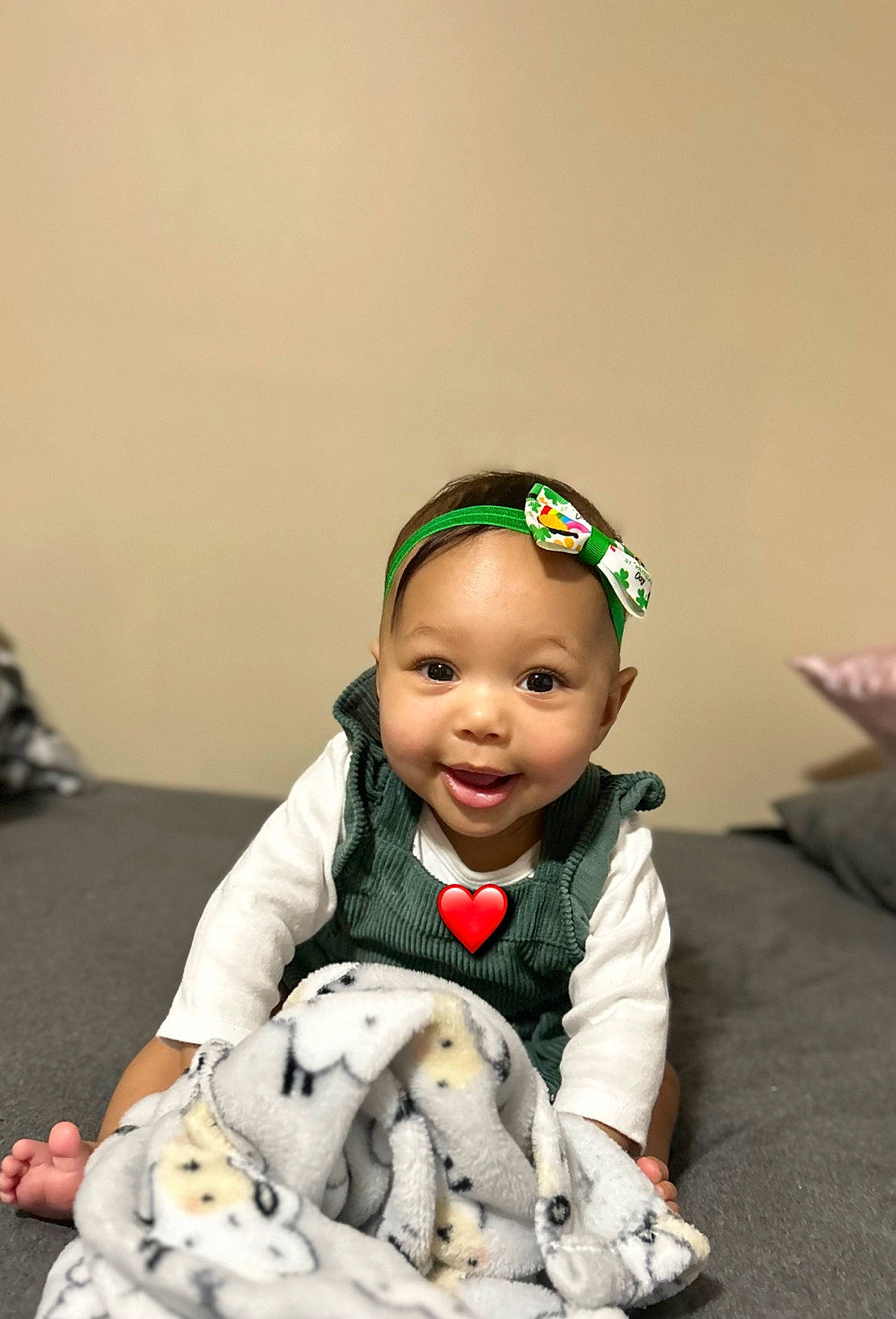 Maelani is registered to the contest to win money with this photo: baby, baby_toddler_clothing, child, comfort, companion_dog, dalmatian, dog_breed, event, flooring, fun, fur, happy, holiday, joy, person, room, sitting, smile, toddler, toy