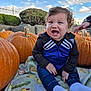 adidas, autumn, blanket, child, cloud, crying, curly_hair, expression, fall, fence, garden, hedge, jeans, nature, outdoor, pumpkin, sad, sky, socks, toddler