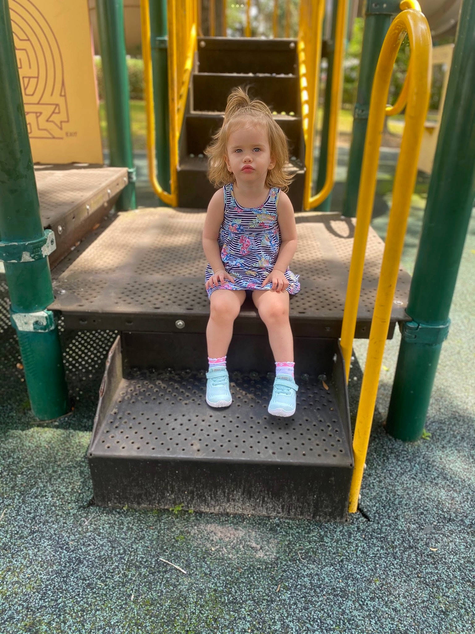 Azlyne joined the competition — help win amazing prizes! baby_toddler_clothing, chair, child, chute, city, electric_blue, flooring, fun, grass, human_leg, leisure, outdoor_play_equipment, person, play, playground, recreation, shorts, sitting, toddler, wood