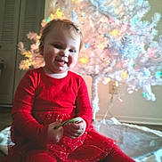 Mara joined the competition — help win amazing prizes! toddler, child, red_dress, candy_cane, christmas_tree, holiday, festive, indoor, smiling, happy, celebration, decorations, lights, seasonal, cute, portrait, sitting, festivity, joy, young_child