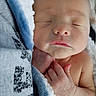 baby, bare_shoulders, blanket, blue_blanket, child, close_up, closeup_photography, cozy, face, fingers, hands, indoors, infant, newborn, peaceful, portrait, pout, resting, sleeping, soft_lighting