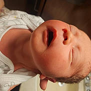 Oliver joined the competition — help win amazing prizes! baby, newborn, infant, sleeping, mouth_open, closeup, face, onesie, hand, head, hair, cheek, portrait, indoor, skin, peaceful, cradle, parent_hand, nursery, cute