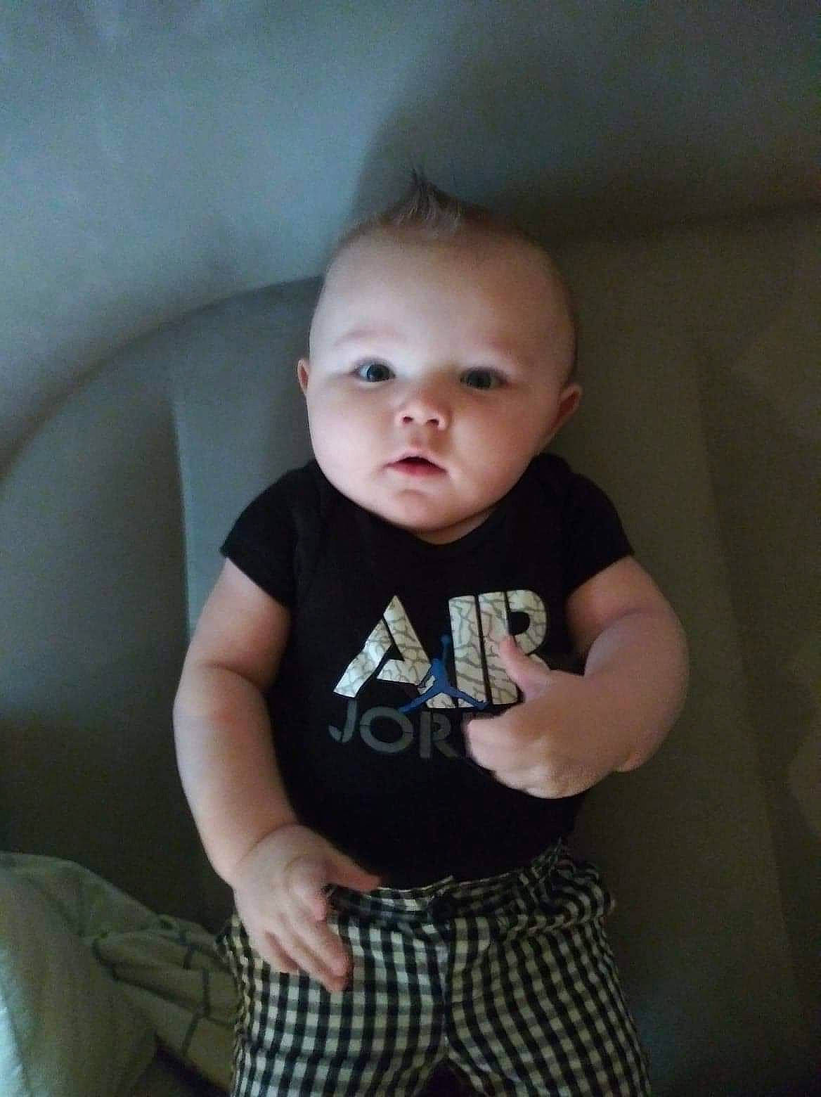 Ethan joined the competition — help win amazing prizes! baby, cheek, child, design, face, head, nose, pattern, person, sitting, skin, standing, toddler