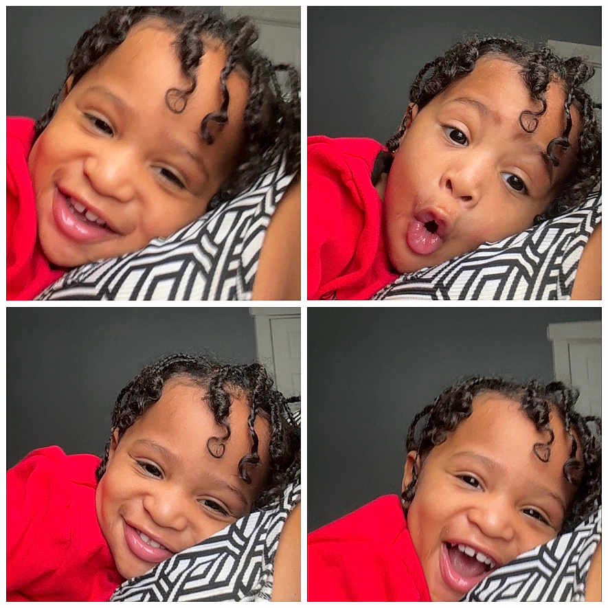 Jaciere joined the competition — help win amazing prizes! casual, child, collage, cozy, curly_hair, cushion, expression, face, four_photos, happy, head, indoor, patterned_fabric, person, playful, portrait, red_shirt, resting, smiling, young