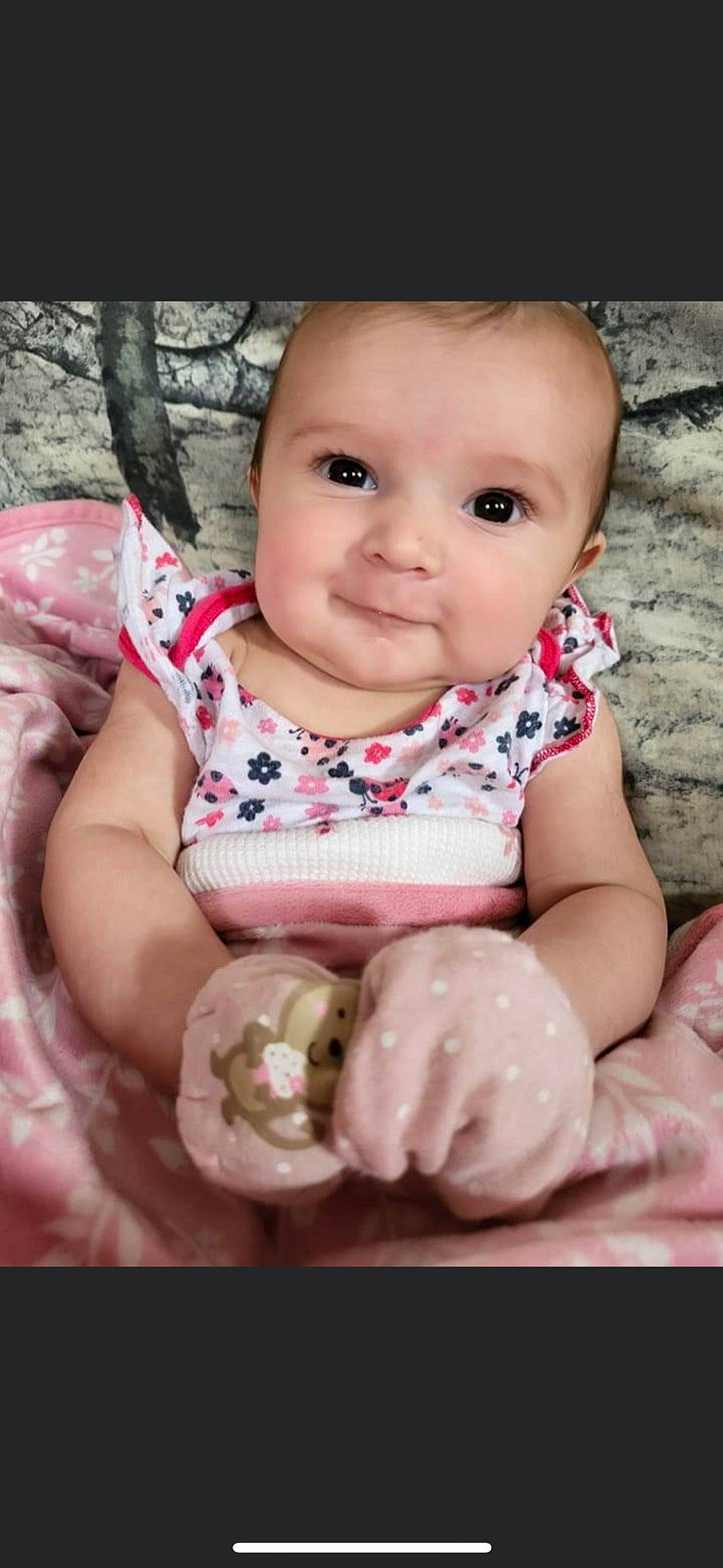 Everly joined the competition — help win amazing prizes! baby, baby_toddler_clothing, cheek, child, eye, finger, flash_photography, happy, iris, lip, mouth, nail, nose, pattern, person, pink, sitting, skin, sleeve, smile